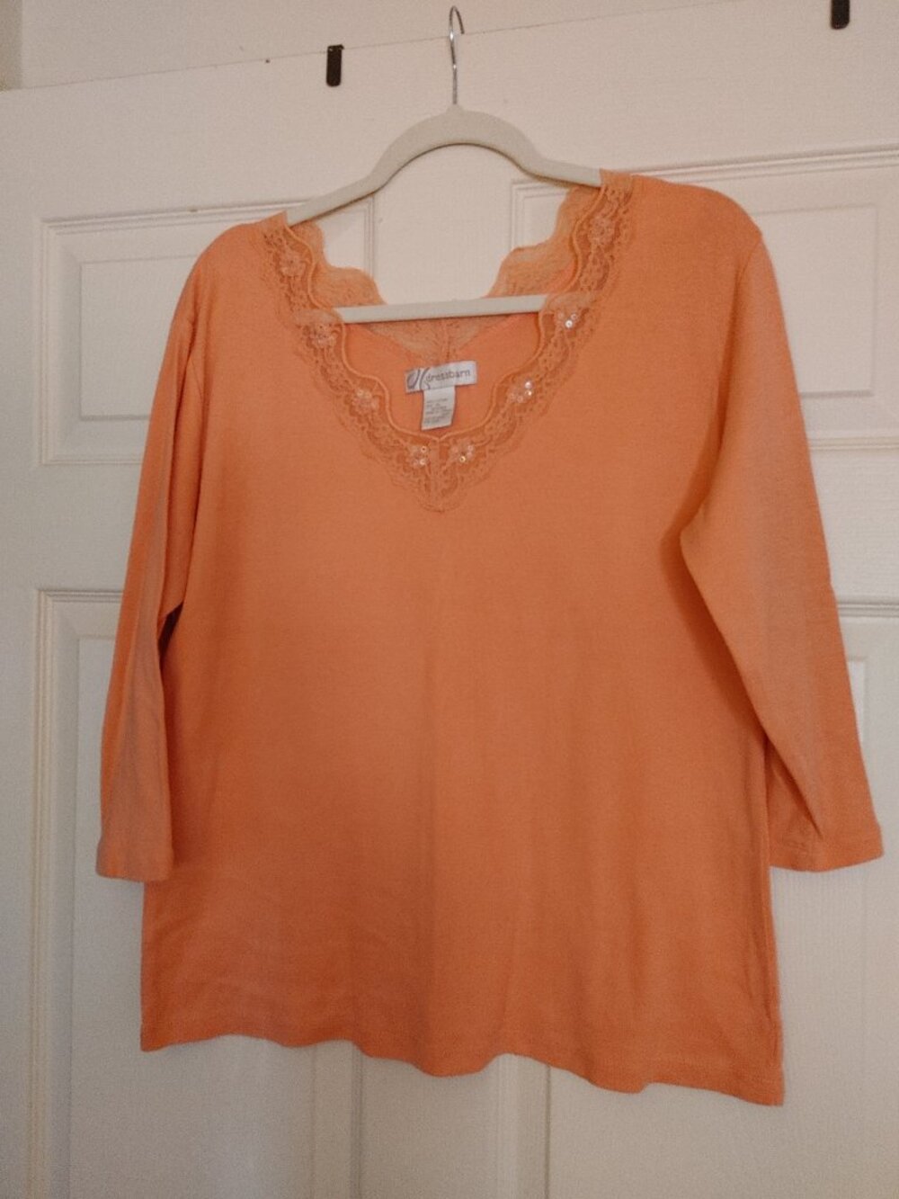 Dress Barn Orange V-Neck Shirt Size XL 100% Cotton